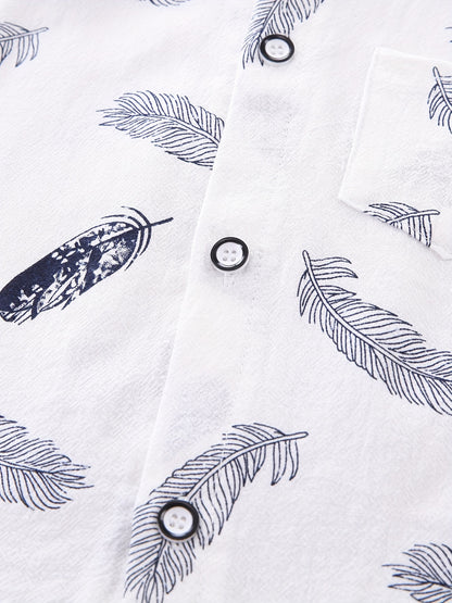 Conjunto casual para bebé menino - Camisola de manga curta e calções com estampado de penas - Conjunto infantil de 2 peças para atividades ao ar livre