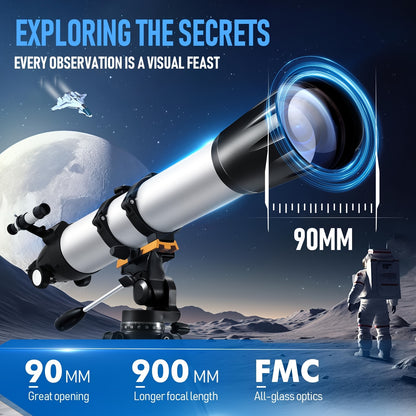 90mm Professional Astronomical Telescope, 90mm Objective Lens, 800mm Focal Length, 675x Magnification Moon Observing Telescope with Tripod - Suitable for Moon, Bird, Planetary Observation - Ideal Christmas And Birthday Gift
