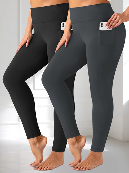 Plus Size - Two-piece set - Plus Size Crescent Pocket 9-Inch Pants (Discounted Promotional Model) - Belly Tight-Fitting Leggings with Pockets High-Waisted Pants for Women and Fitness