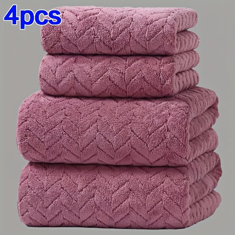 4-Pack Plush Bath Towels, Soft & Quick-Dry, Absorbent & Anti-Shedding, Polyester, for Autumn/Winter, Swimming, Gym, Sauna, Bathroom, Christmas Gift, No Fragrance