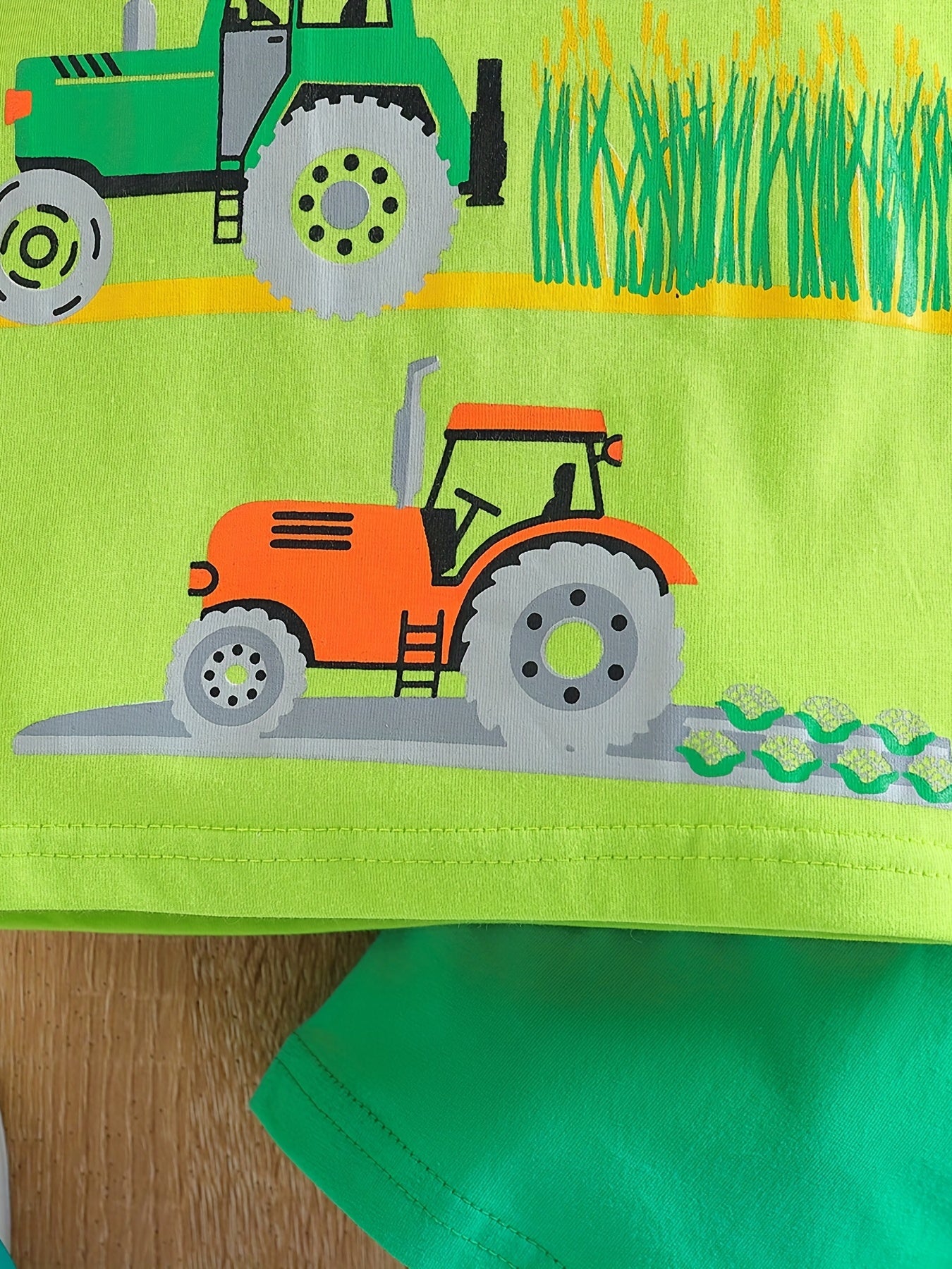 Boy's Tractors Print Casual Outfit Round Neck T-shirt & Shorts, Kids Summer Clothes Set For Daily And Outdoor Wear