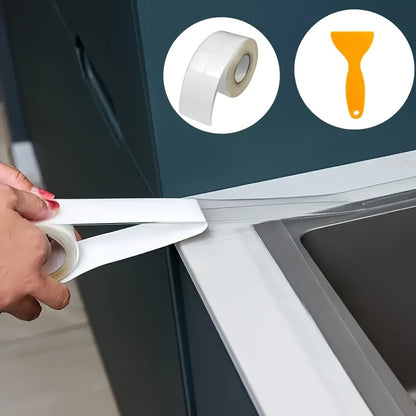 1 Roll Transparent Kitchen Bathroom Sealing Tape - 3.81cm x 5.0meter Self-Adhesive Waterproof Gap Filler Strip, Suitable for Countertops Stoves Sinks Multi Surface Use Clear Weatherstrip, Stove Side Protector, Stove Tape, Sto