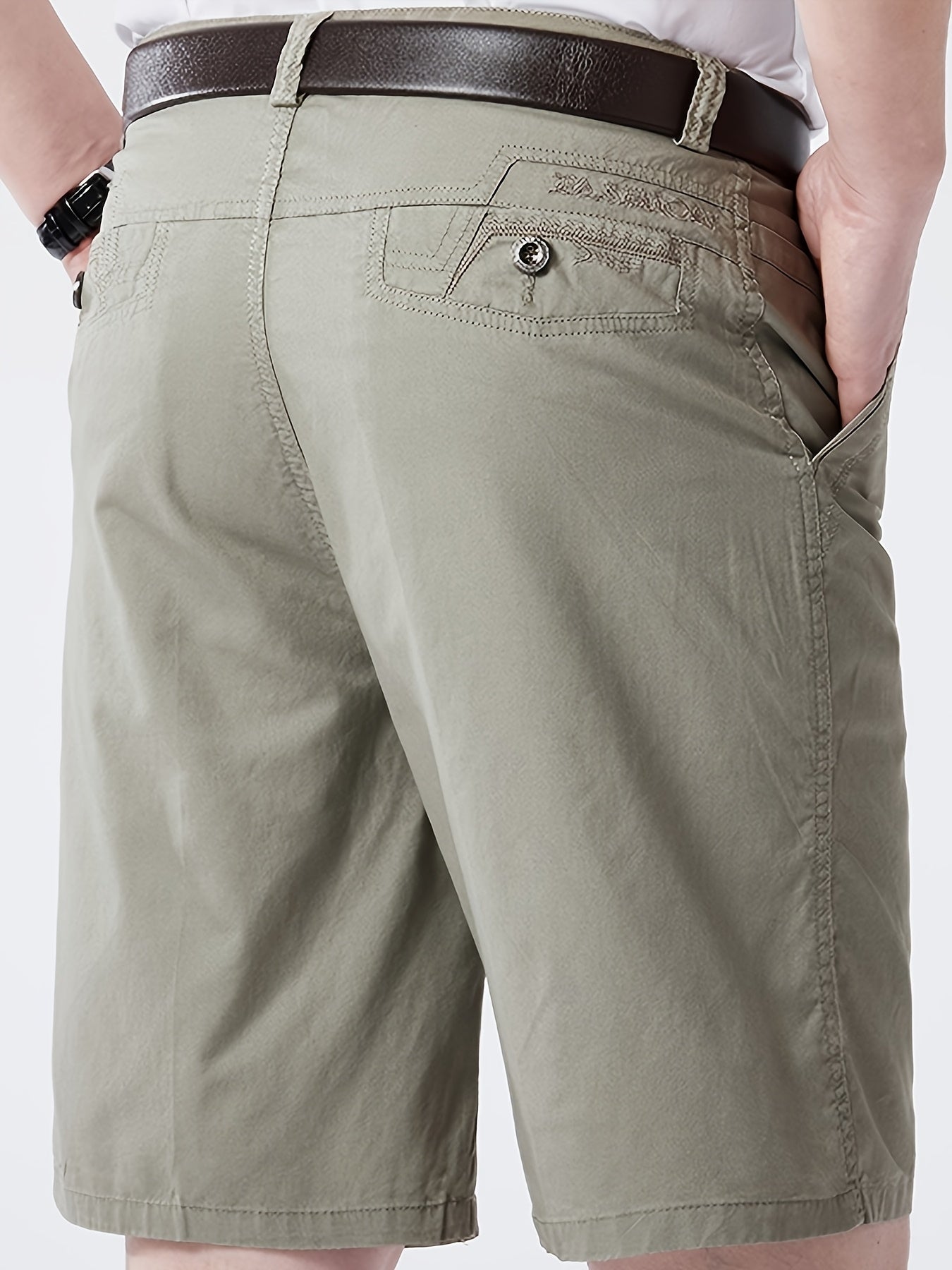 Men'S Cargo Shorts - Olive Green Non-Stretch Work Pants with Multiple Utility Pockets, Straight-Leg Mid-Thigh Length for Everyday & Professional Use - Durable Casual Outdoor Pants for Construction, Hiking, Travel - Non-Stretc