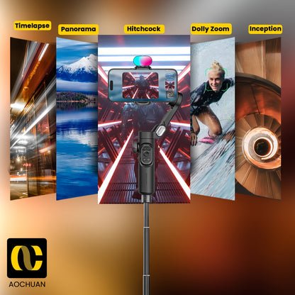 AOCHUAN 3-Axis Smartphone Gimbal Handheld Phone Stabilizer With AI 7.0 Anti-Shake, AI Face/Object Tracking Zoom & Focus Wheel Gimble For Smart Phone Video Recording Handheld Stabilizer For Video Creators 250g Payload Capacity