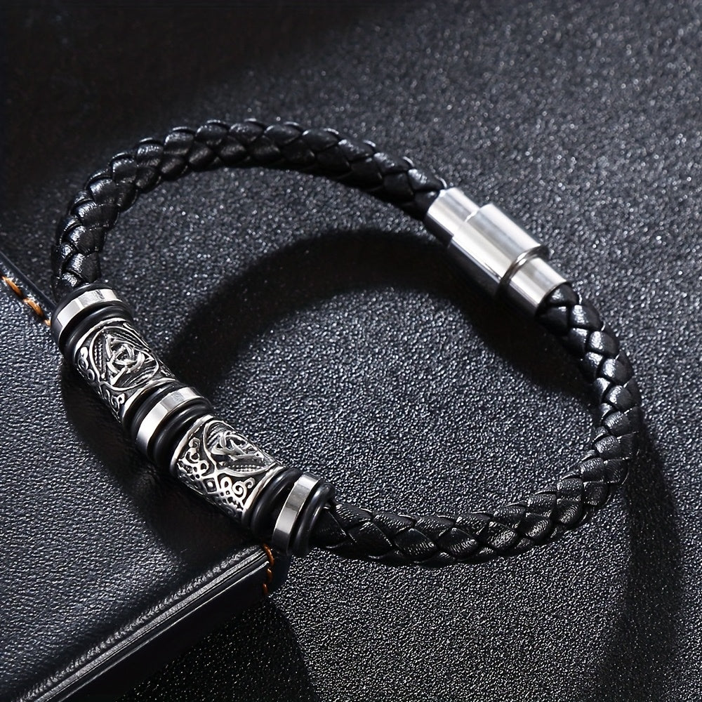 Pulseira de homem em pele sintética entrançada à mão - Pulseira elegante e ajustável de 21 cm com várias camadas, acessório durável para uso diário e festas, um excelente presente para ele.