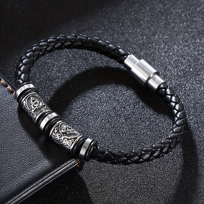 Pulseira de homem em pele sintética entrançada à mão - Pulseira elegante e ajustável de 21 cm com várias camadas, acessório durável para uso diário e festas, um excelente presente para ele.