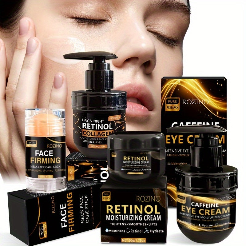 Instant 4pcs Retinol Skincare Set Firming, Moisturizing &amp; Firming, Includes Caffeine Eye Cream, Face Cream, Moisturizing Cream, Facial and Neck Care Stick, farewell to dry, dullness, and sagging, instant touch Lift, deeply hy