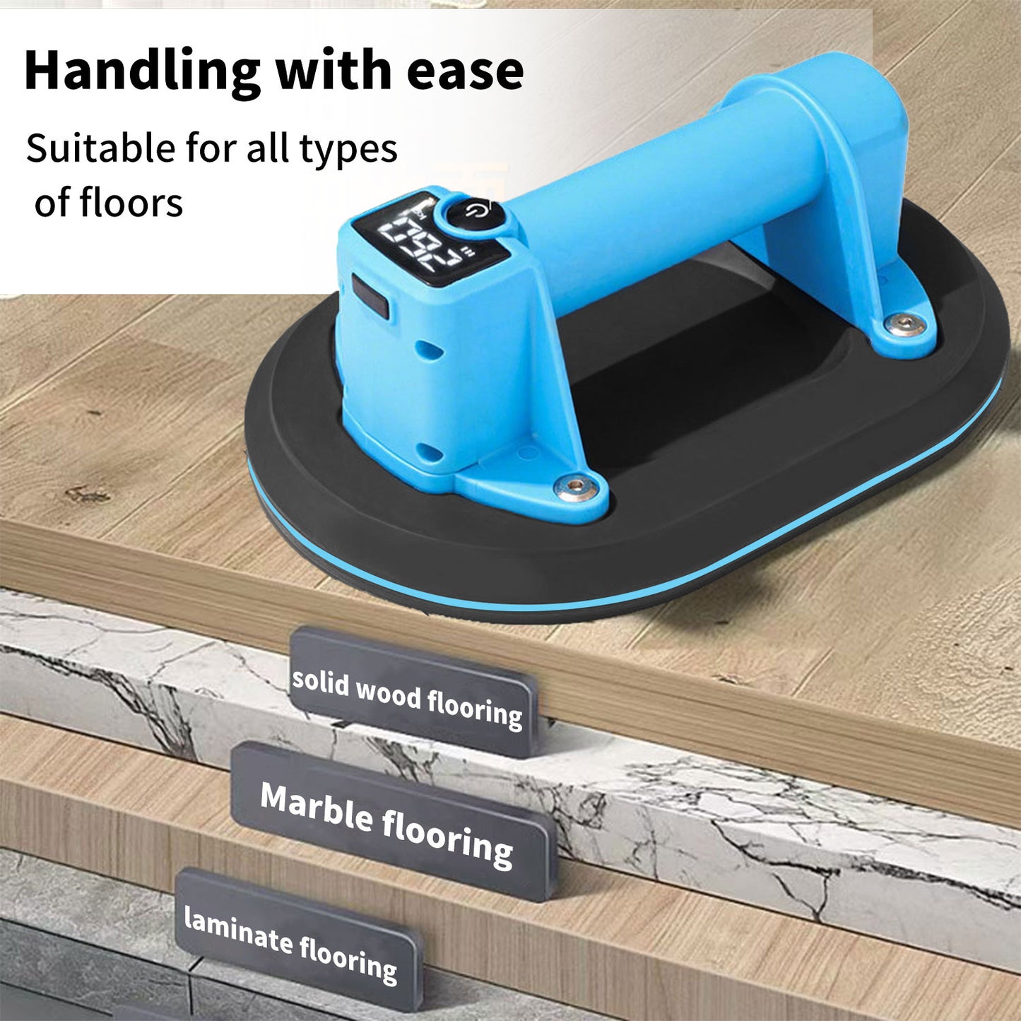 Levantador de ventosa a bateria com visor digital, ventosa elétrica a vácuo, elevador de azulejos, borracha de dupla camada, carga segura de 200 kg, para azulejos, vidro, mármore e aquários.
