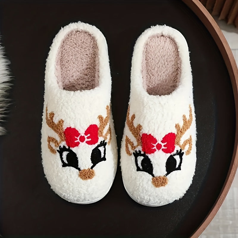 Pantufas felpudas com estampado de árvore de Natal, chinelos de inverno fechados e quentinhos para usar em casa, pantufas aconchegantes de sola macia e felpuda.