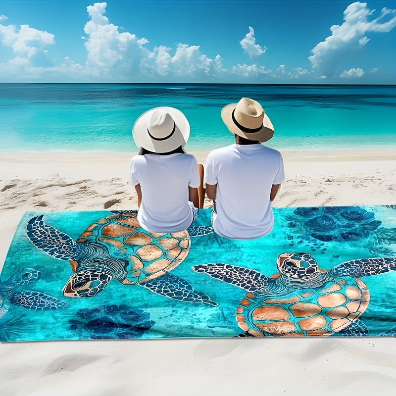 1pc Oversized Beach Towel with Vibrant Sea Turtle Ocean Print – Super Soft Quick-Dry Microfiber, Multi-Use for Yoga, Swimming, Fitness, Camping & Sandbathing, Beach Blanket, Yoga Accessory, Contemporary Style, Quickdry Fabr