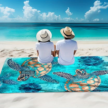 1pc Oversized Beach Towel with Vibrant Sea Turtle Ocean Print – Super Soft Quick-Dry Microfiber, Multi-Use for Yoga, Swimming, Fitness, Camping & Sandbathing, Beach Blanket, Yoga Accessory, Contemporary Style, Quickdry Fabr
