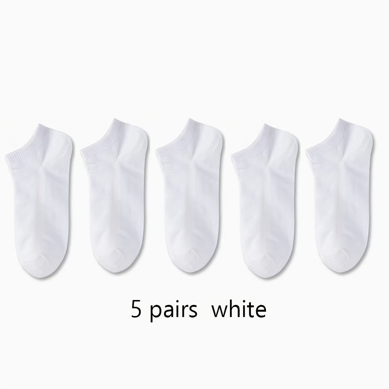 5 Pairs Ultra-Comfortable Low-Cut Ankle Socks - Breathable, Stretchy, and Durable for Sports & Casual Attire - Solid Black, Gray, and White, Sports Socks, Versatile Sock Options, Simple Sock Design, Breathable Fabric