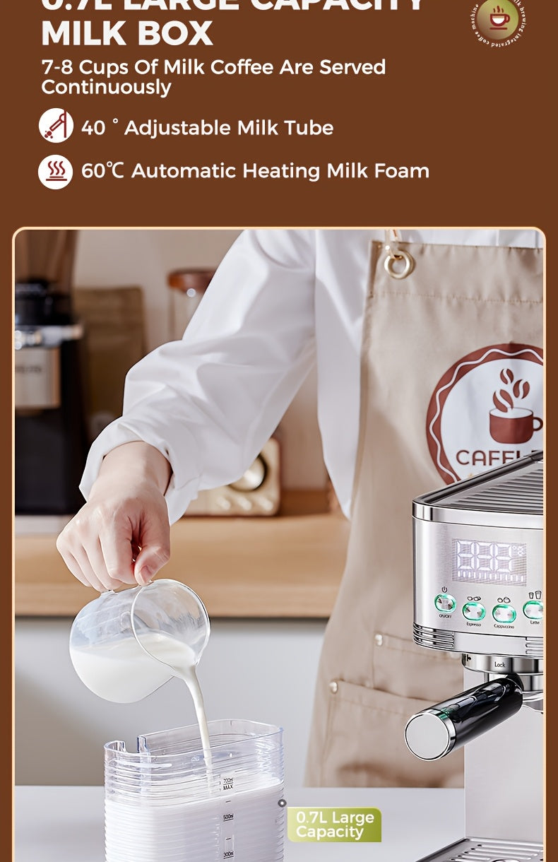 CAFELFFE Semi-Automatic Espresso Machine MK801 with Automatic Milk Frothing System, One-Touch Operation for Espresso, Latte & Cappuccino, 20BAR High Pressure, 1.3L Water Tank & 0.7L Milk Tank, Self-Cleaning Function, 1350W Po