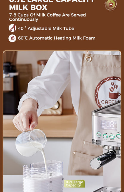 CAFELFFE Semi-Automatic Espresso Machine MK801 with Automatic Milk Frothing System, One-Touch Operation for Espresso, Latte & Cappuccino, 20BAR High Pressure, 1.3L Water Tank & 0.7L Milk Tank, Self-Cleaning Function, 1350W Po