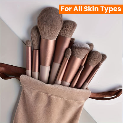 Luxurious 13pcs Makeup Brush Set With Soft Synthetic Bristles - Includes Travel Pouch, Fragrance-Free For All Skin Types
