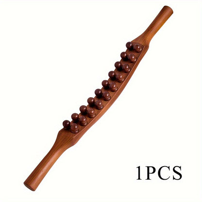 1pc 20-Bead Massage Stick with Wooden Handle - Muscle Shaping & Deep Tissue for Back, Neck, Abdomen, Hands, Legs, Waist - Post-Workout Relaxation Tool for Men & Women, Fascial Knife Stick, Body Massager, Ergonomic Design, Nat