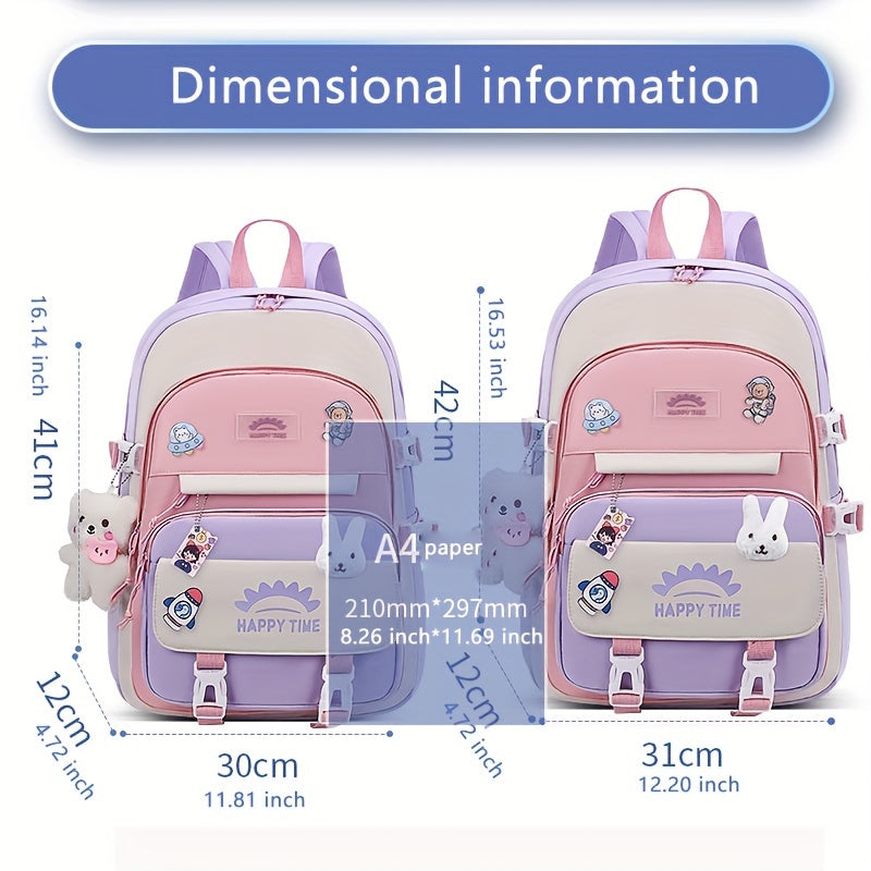 Chic Nylon Backpack for Girls - Cute Cartoon Design, Adjustable Straps, Lightweight backpack, Perfect for Elementary to High School Students