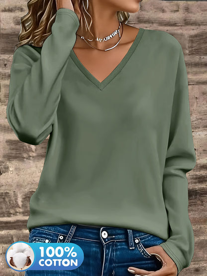 3pcs Women'S 100% V-Neck Long Sleeve T-Shirts - Soft, Durable, and Comfortable Casual Wear for All Seasons, Perfect for Holidays, Graduations, and Everyday Style, Everyday Comfort Wear | Minimalist Style | Soft Fabric Tee