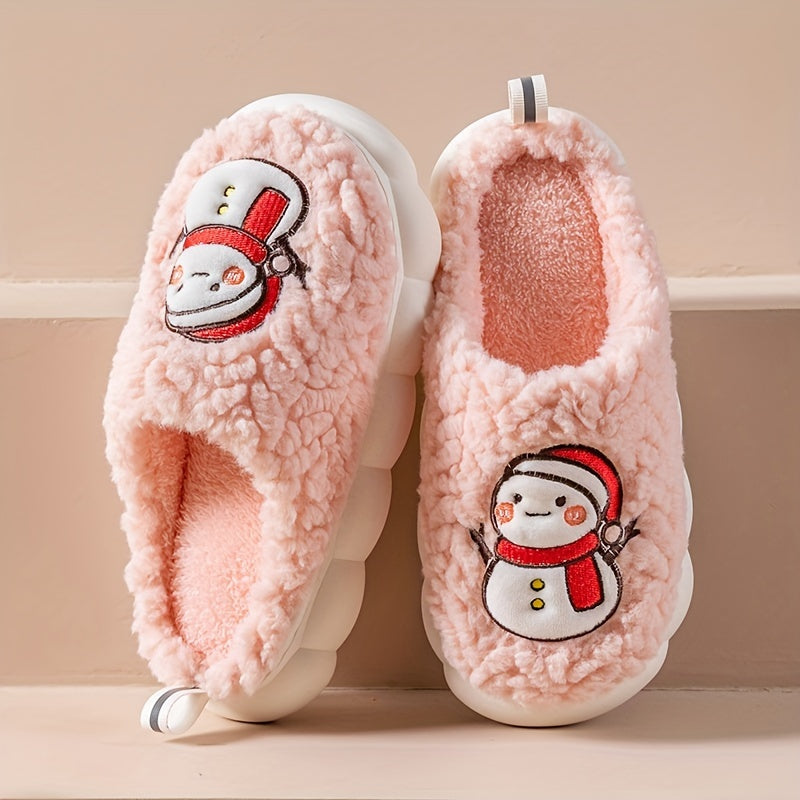 Pantufas felpudas com estampado de árvore de Natal, chinelos de inverno fechados e quentinhos para usar em casa, pantufas aconchegantes de sola macia e felpuda.