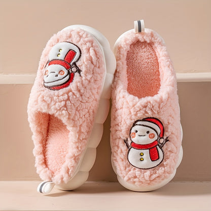 Pantufas felpudas com estampado de árvore de Natal, chinelos de inverno fechados e quentinhos para usar em casa, pantufas aconchegantes de sola macia e felpuda.