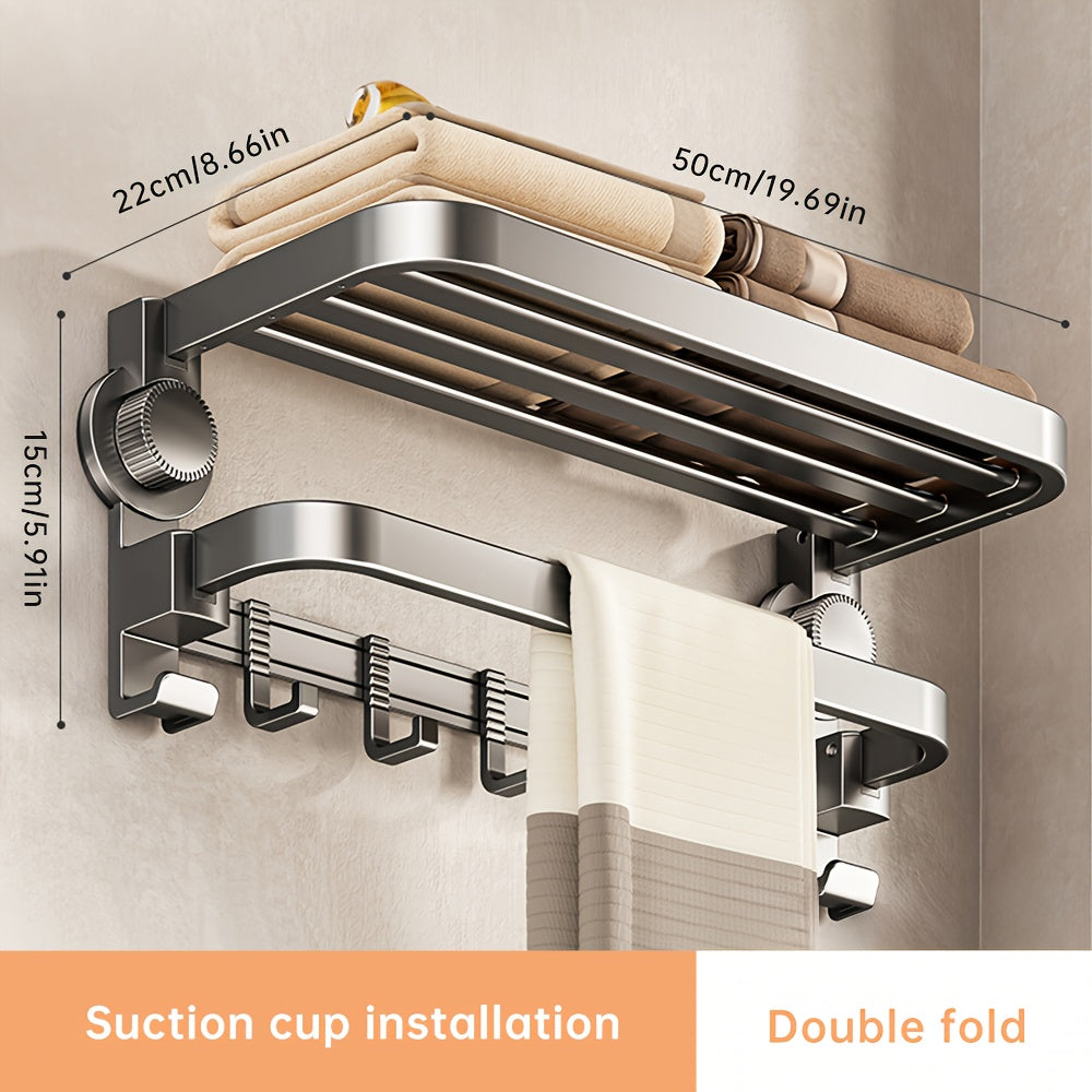 A Multifunctional Foldable Towel Rack with 1 Suction Cup, Including 2 Bases And 7 Hooks, a Space-Saving Towel Storage Rack, Suitable for Bathrooms And Balconies, Gray in Color, No Drilling Required to Change Its Position, Tow