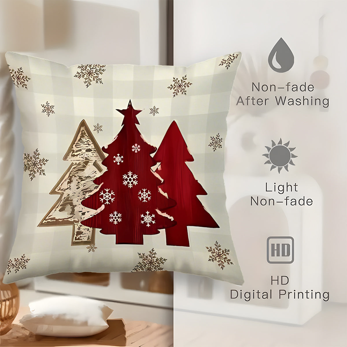 4pcs Christmas Themed Pillow Covers with Winter Elements like Christmas Trees, Snowflakes, and Reindeer - Festive Holiday Decorative Cushion Covers for Home, Car, Bed, Sofa, Office - Zipper Closure, Machine Washable, Polyeste