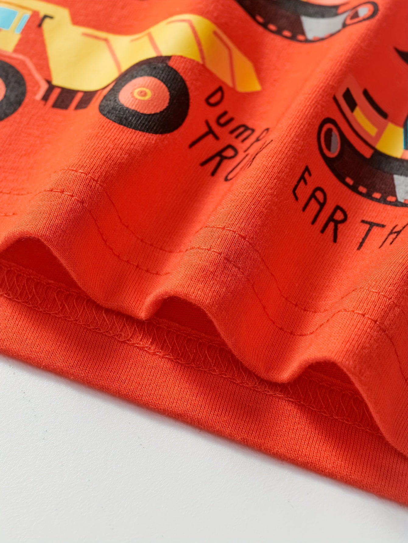 Boys' Cotton Short Sleeve T-Shirt with Cartoon Excavator Print, Breathable Summer Trend