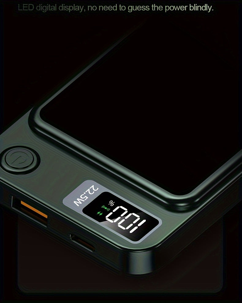 1pc KOILAGER 10000mAh Portable Power Bank with Ultrathin Magnetic Wireless Charging, 22.5W Super Fast Charge, PD20W Bi-directional Fast Charging, 15W Wireless Power, LED Display, Dual Power USB/Type-C for iPhone 16/15pro/14ma
