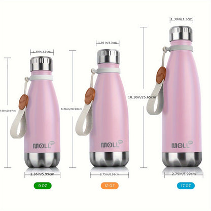 Garrafa térmica de aço inoxidável de 500ml com boca estreita, 1 unidade, reutilizável, à prova de fugas, para viagens, ideal para mulheres (rosa)