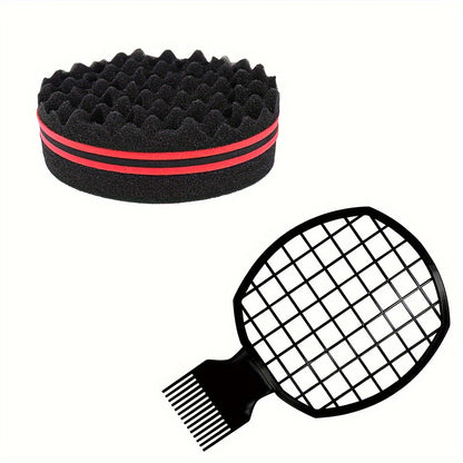 Afro Twist Hair Comb Twist Wave Barber Tool Twist Brush Curl Comb Twist Hair Sponge Twist Wave Curl Brush Comb Twist Hair Coils Comb for Natural Hair Perm comb set, sponge shaped comb, steel needle insertion comb, curling glo