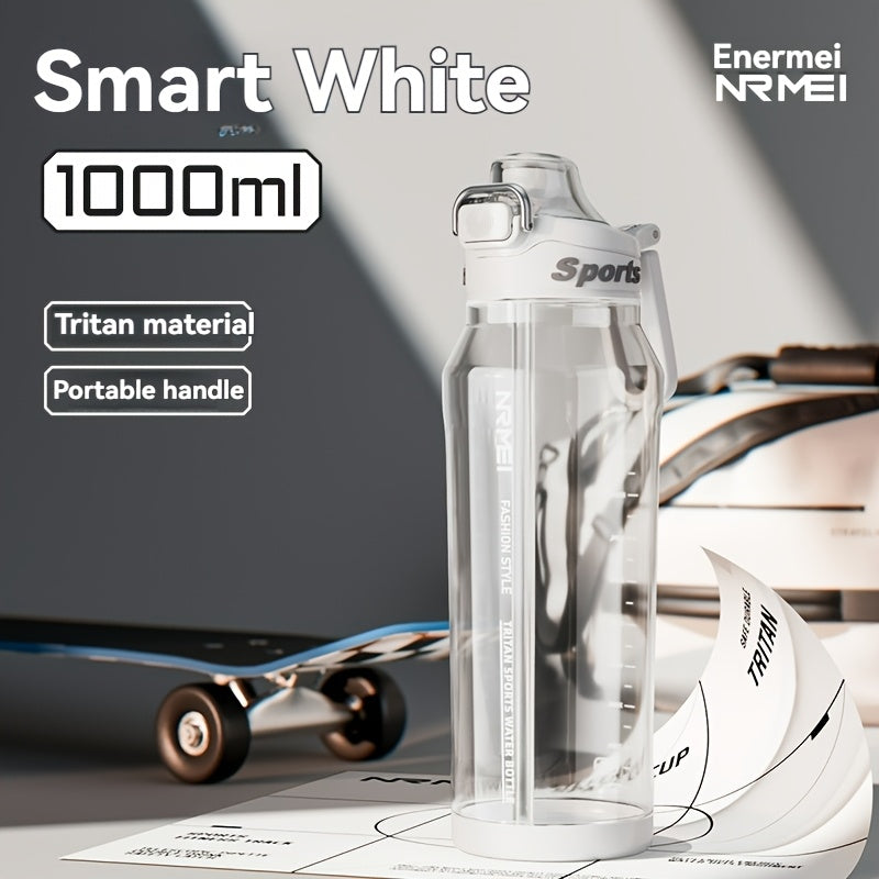 Garrafa de água desportiva NRMEi com palhinha, tampa flip-top e pega portátil - Design durável, resistente a impactos e antiderrapante para ginásio, atividades ao ar livre e hidratação. Acabamento brilhante e elegante. Material livre de BPA.