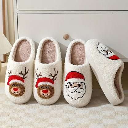 Pantufas felpudas com estampado de árvore de Natal, chinelos de inverno fechados e quentinhos para usar em casa, pantufas aconchegantes de sola macia e felpuda.