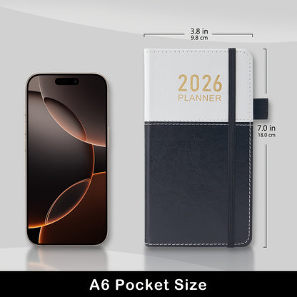 2026 Compact Planner, January 2026 to December 2026. Small monthly and weekly calendar, wallet size, 9.65 cm x 17.78 cm, with elastic band and pen loop, suitable for homeschooling or a Halloween gift.