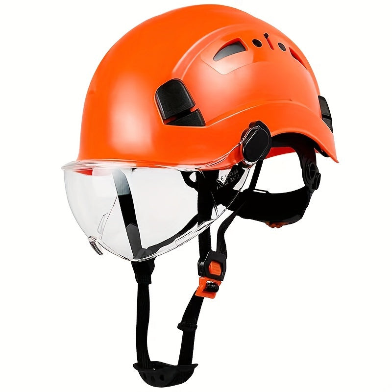 Adjustable Safety Helmet with Integrated Visor - Durable ABS Plastic, Ergonomic Design for Construction & Industrial Use, White, Construction Safety Gear, Sleek Glossy Finish, Secure Fit Straps