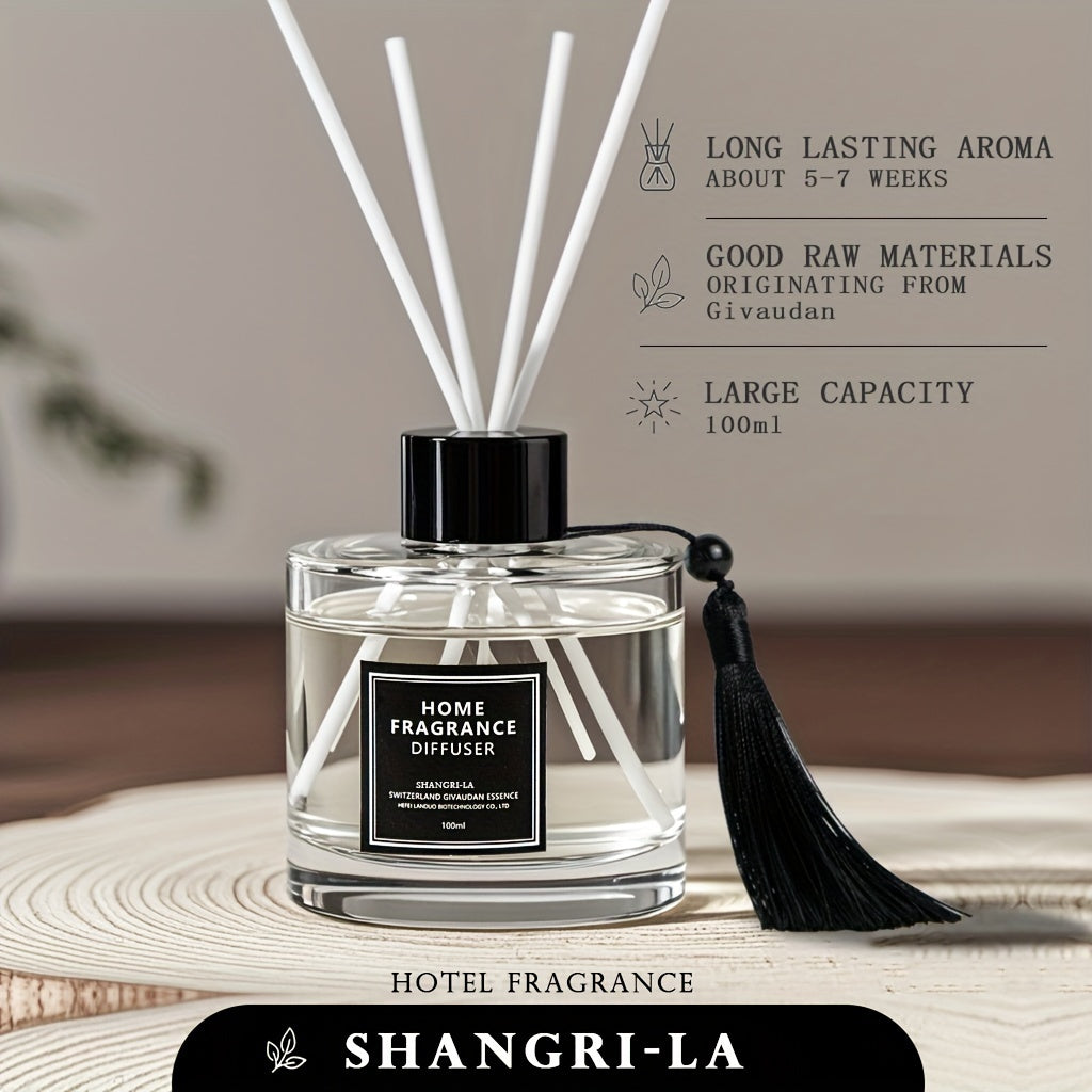 Luxury Hotel Series Reed Diffuser Set - 100ml Large Capacity, Long-Lasting Scent (5-7 Weeks) for Living Room and Bedroom - Spice Fragrance, Swiss Raffinerie Ingredients, Glass and Rattan, Cylinder Shape, Under 1L - Ideal for
