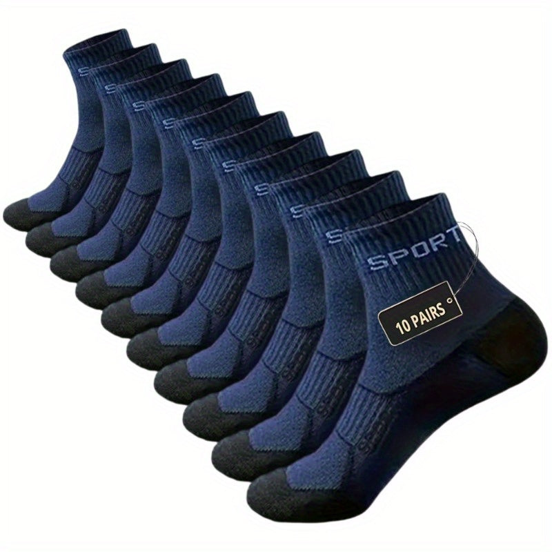 10 Pairs THCBME Men's Low-Cut Athletic Socks, Heavy-Duty Black/Gray/Beige/White, Numbered 1-10 for Easy Pairing, Durable Comfort for, Gym,, Casual Wear (Bulk Pack)