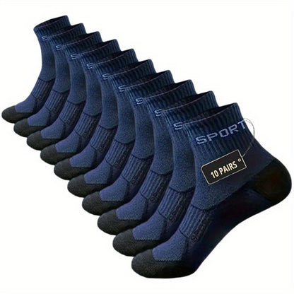 10 Pairs THCBME Men's Low-Cut Athletic Socks, Heavy-Duty Black/Gray/Beige/White, Numbered 1-10 for Easy Pairing, Durable Comfort for, Gym,, Casual Wear (Bulk Pack)