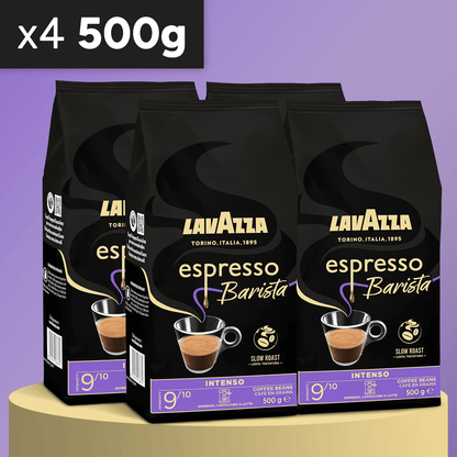 Lavazza Natural Roast Whole Bean Coffee, Barista Intenso Espresso Blend, Arabica and Robusta, with Aromatic Notes of Cocoa and Wood, Intensity 9/10, Medium Roast, 1/2 kg