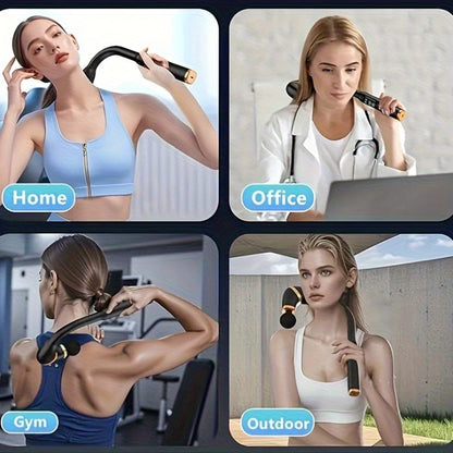 Long-Handle Deep Tissue Massage Gun, Portable Back Massager with Ergonomic Handle for Neck, Shoulder, And Back - Low Noise And Vibration, Multiple Massage Modes, Portable Design, Interchangeable Heads - Suitable for Home, Off