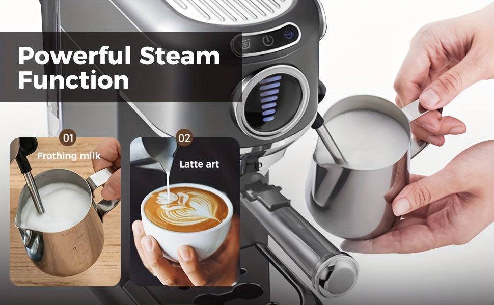 CAFELFFE Cold/Hot Semi-Automatic Espresso Machine, Stainless Steel Multi-Function Latte & Cappuccino Maker with Built-in Milk Frother/Steam Wand, Upgraded 7-Level Water Volume Control, Compatible with Ground Coffee & ESE Pods