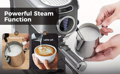 CAFELFFE Cold/Hot Semi-Automatic Espresso Machine, Stainless Steel Multi-Function Latte & Cappuccino Maker with Built-in Milk Frother/Steam Wand, Upgraded 7-Level Water Volume Control, Compatible with Ground Coffee & ESE Pods