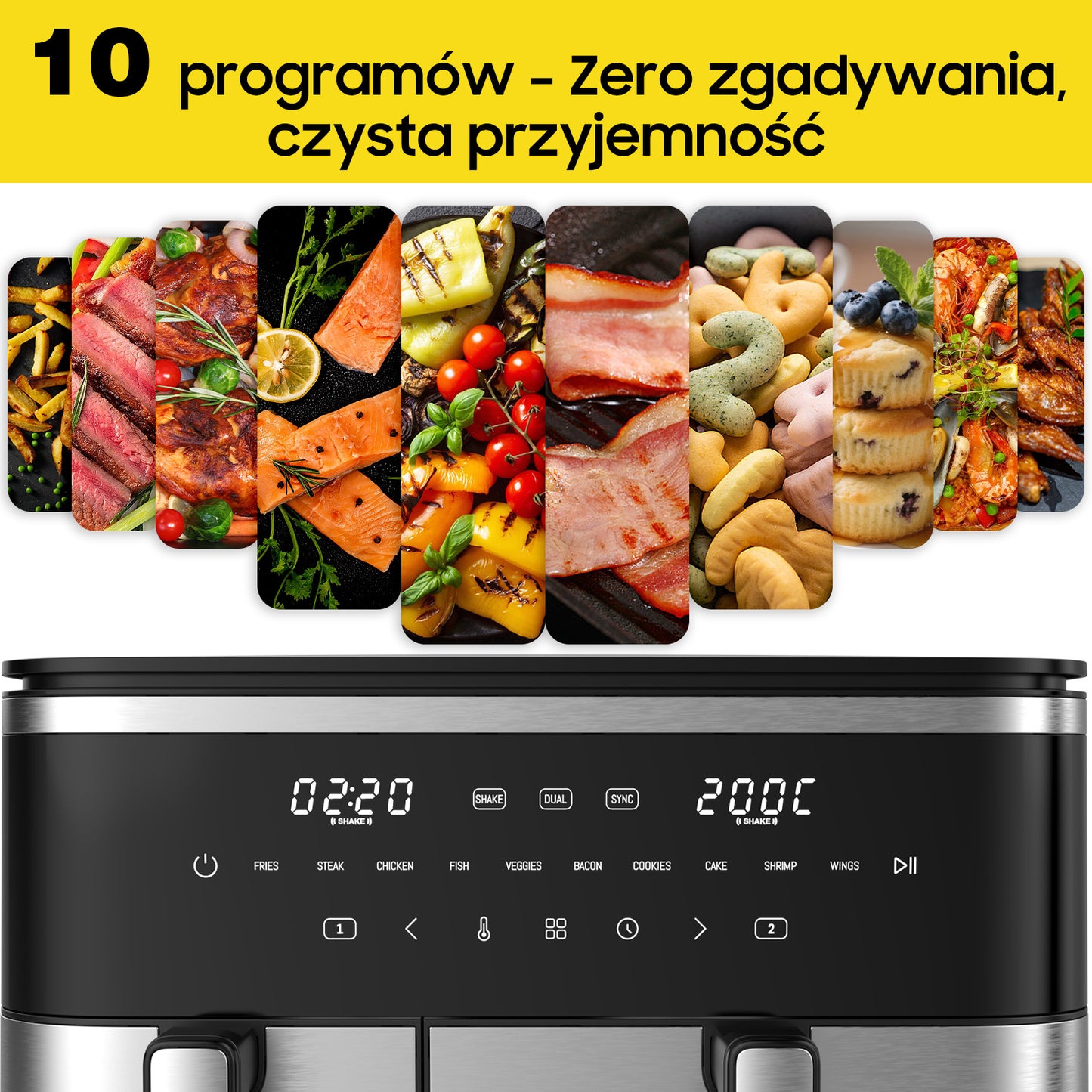 Iceagle XXL Hot Air Fryer, 2600W, 11L Dual-Zone Air Fryer with 2 Independent Chambers, 2-Sized Baskets, 10 Preset Programs, Timer, Digital Control Panel, and Recipe Guide