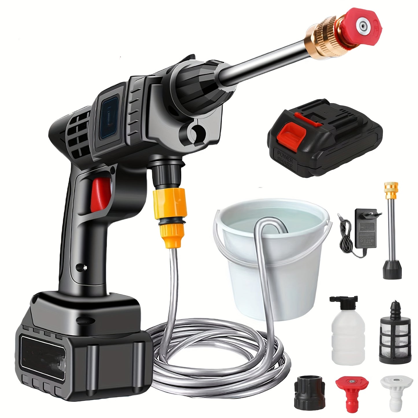 21V Cordless Electric Pressure Washer with 1300mAh Battery and Charger - Handheld Power Washer, Lithium-ion Battery Powered, Ergonomic Design with Adjustable Nozzle &amp; Hose Connector for Cars, Floors, Garden,