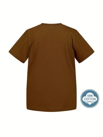 T-shirt infantil de cor sólida, blusa casual de manga curta, t-shirt infantil para o verão.