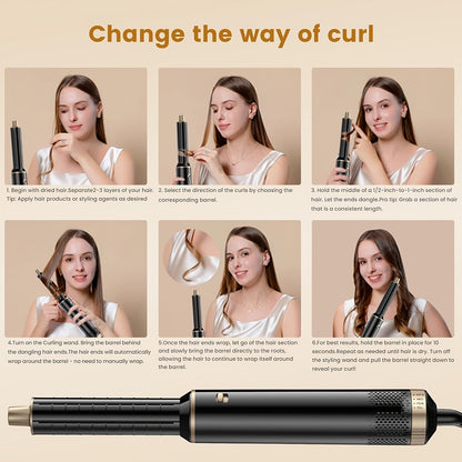 5-In-1 Hot Air Styler Brush – Electric Hair Straightener & Curling Iron with Interchangeable Attachments, Hot Air Brush for Wet Or Dry Hair, Hair Straightening Drying Curling Products