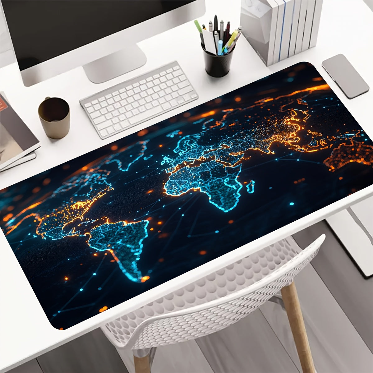 1 durable gaming mouse pad, non-slip washable keyboard desk mat accessory, an ideal gift for gamers, office and study accessories - global map of the digital world