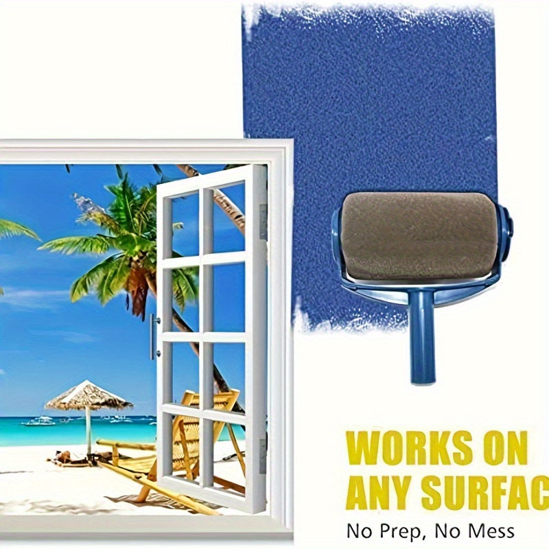 7pcs Paint Roller Brush Set with Handle - Quick and easy DIY room renovation with leak-proof trays, 2 precision edge tools, 3 blue handle rollers and 2 trays - perfect for smooth wall paint, wall painting