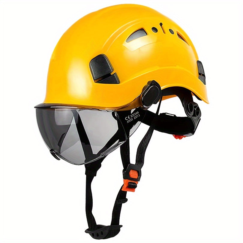 Adjustable Safety Helmet with Integrated Visor - Durable ABS Plastic, Ergonomic Design for Construction & Industrial Use, White, Construction Safety Gear, Sleek Glossy Finish, Secure Fit Straps