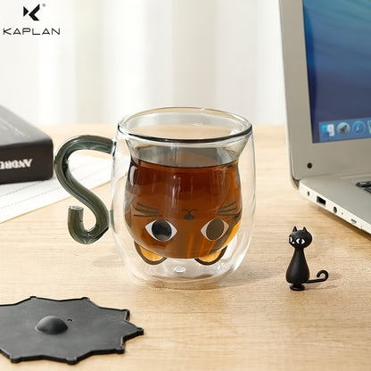 Caneca de vidro de 266 ml com encantador tema de gato - Isolamento de parede dupla, chávena de café de borosilicato sem chumbo com pega - Presente perfeito para amantes de gatos, mulheres, professores e amigos.