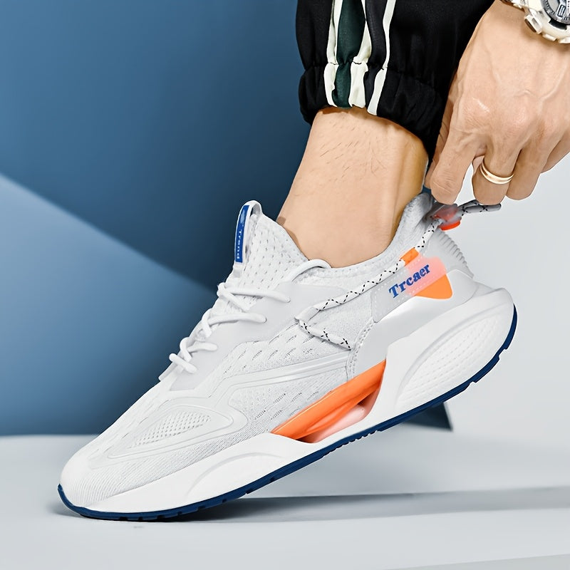 Panyan Wolfcaw Men's Sneakers - White/Black/Orange Sneakers with Air Cushion Technology, Arch Support & Non-Slip MD/TPU Sole - Low-Top Breathable Running Gym Shoes for Casual, Training, Casual Attire - All-Season Comfortable